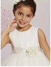 Ivory Satin Tulle Tea Length Curly Hem Flower Girl Dress Wedding Party Dress